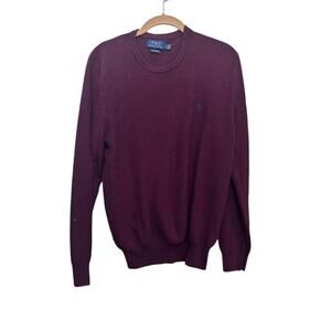 Vintage Polo Ralph Lauren Men's Burgundy 100% Cotton Crew Neck Sweater Size M